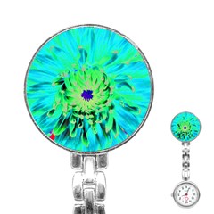 Aqua Cactus Dahlia Stainless Steel Nurses Watch by myrubiogarden