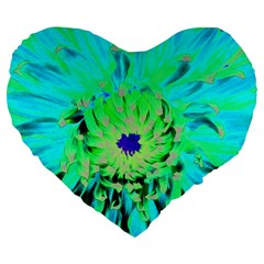 Aqua Cactus Dahlia Large 19  Premium Flano Heart Shape Cushions by myrubiogarden