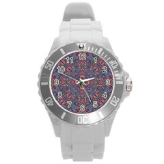 Tile Repeating Colors Textur Round Plastic Sport Watch (l) by Pakrebo