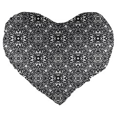 Black White Geometric Background Large 19  Premium Flano Heart Shape Cushions by Pakrebo