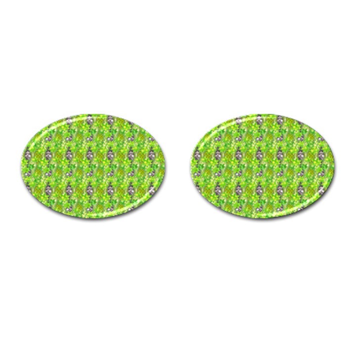 Maple Leaf Plant Seamless Pattern Cufflinks (Oval)