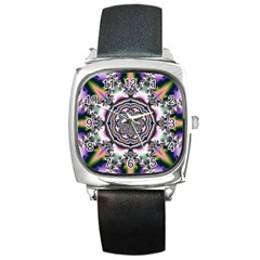 Pattern Abstract Background Art Square Metal Watch by Pakrebo