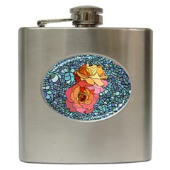 Pattern Rose Yellow Background Hip Flask (6 Oz) by Pakrebo