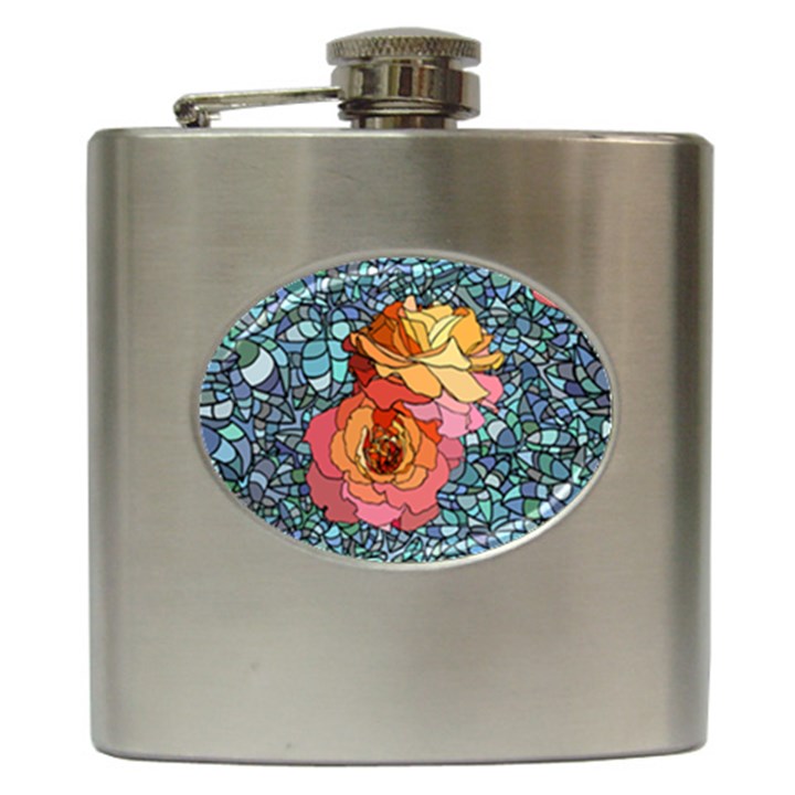 Pattern Rose Yellow Background Hip Flask (6 oz)