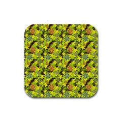 Flowers Yellow Red Blue Seamless Rubber Square Coaster (4 Pack)  by Pakrebo