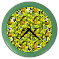 Flowers Yellow Red Blue Seamless Color Wall Clock by Pakrebo