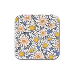 Flowers Pattern Lotus Lily Rubber Square Coaster (4 Pack)  by Pakrebo