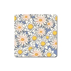 Flowers Pattern Lotus Lily Square Magnet by Pakrebo