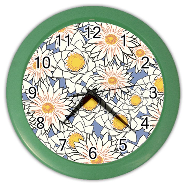 Flowers Pattern Lotus Lily Color Wall Clock