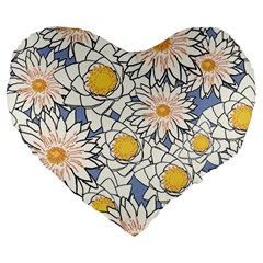 Flowers Pattern Lotus Lily Large 19  Premium Heart Shape Cushions by Pakrebo