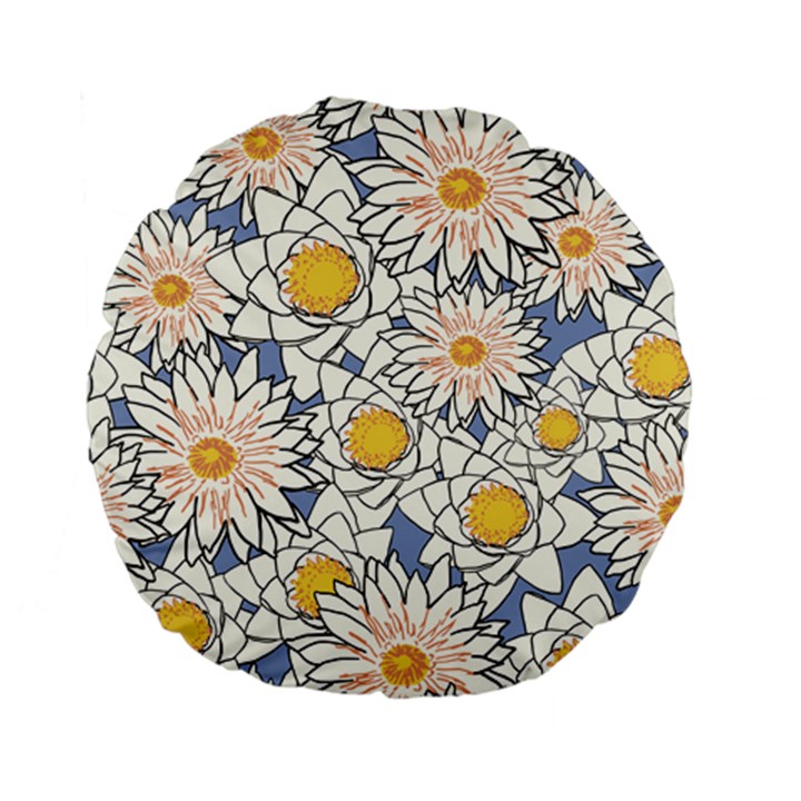 Flowers Pattern Lotus Lily Standard 15  Premium Flano Round Cushions