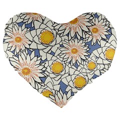 Flowers Pattern Lotus Lily Large 19  Premium Flano Heart Shape Cushions by Pakrebo