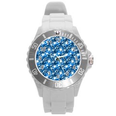 Star Hexagon Blue Deep Blue Light Round Plastic Sport Watch (l) by Pakrebo