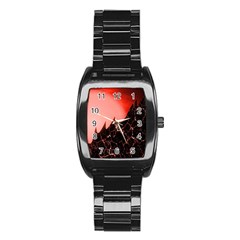 Sci Fi Red Fantasy Futuristic Stainless Steel Barrel Watch by Pakrebo