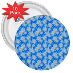 Hydrangea Blue Glitter Round 3  Buttons (10 Pack)  by Pakrebo