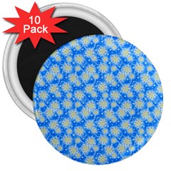 Hydrangea Blue Glitter Round 3  Magnets (10 Pack) 