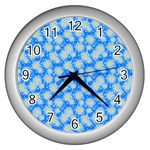 Hydrangea Blue Glitter Round Wall Clock (Silver) Front