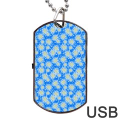 Hydrangea Blue Glitter Round Dog Tag Usb Flash (one Side) by Pakrebo