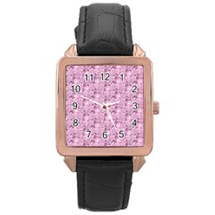 Texture Flower Background Pink Rose Gold Leather Watch 