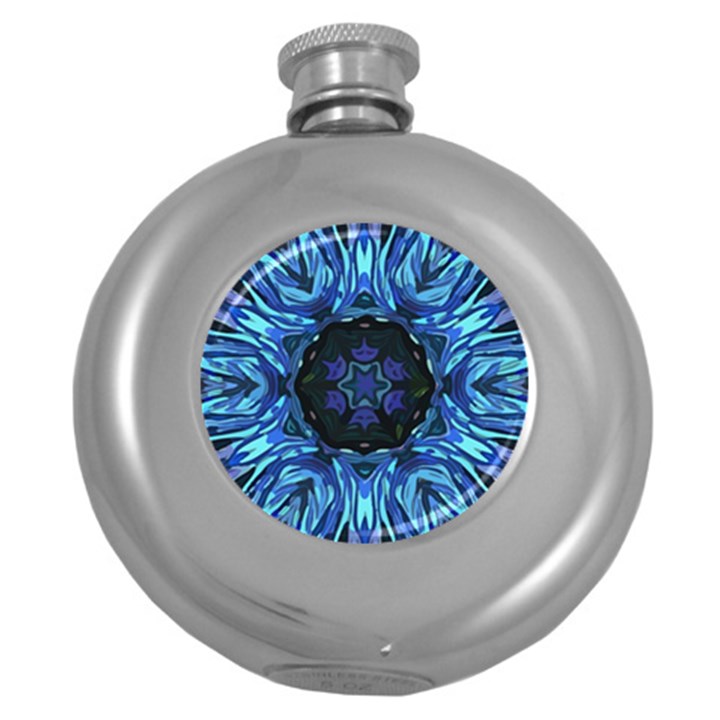 Background Blue Flower Round Hip Flask (5 oz)