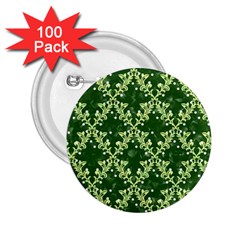 White Flowers Green Damask 2 25  Buttons (100 Pack)  by Pakrebo