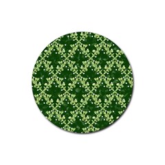 White Flowers Green Damask Rubber Coaster (round)  by Pakrebo