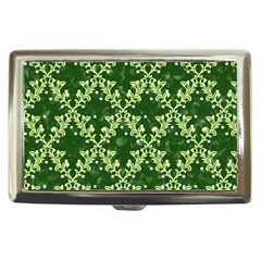 White Flowers Green Damask Cigarette Money Case by Pakrebo