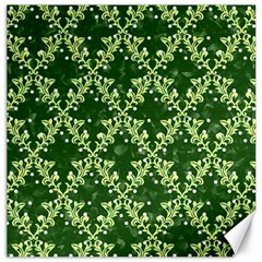 White Flowers Green Damask Canvas 12  X 12  by Pakrebo