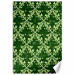 White Flowers Green Damask Canvas 20  X 30  by Pakrebo