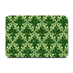 White Flowers Green Damask Small Doormat  by Pakrebo