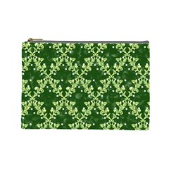 White Flowers Green Damask Cosmetic Bag (large) by Pakrebo