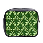 White Flowers Green Damask Mini Toiletries Bag (Two Sides) Back