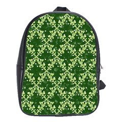 White Flowers Green Damask School Bag (xl) by Pakrebo