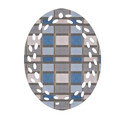 Abstract Seamless Fabric Blue Oval Filigree Ornament (Two Sides)