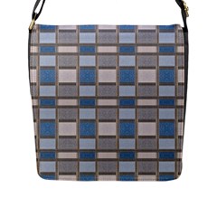 Abstract Seamless Fabric Blue Flap Closure Messenger Bag (L)