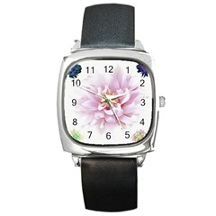 Abstract Transparent Image Flower Square Metal Watch by Pakrebo