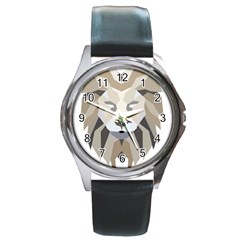 Polygonal Low Poly Lion Feline Round Metal Watch by Pakrebo