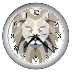 Polygonal Low Poly Lion Feline Wall Clock (silver) by Pakrebo