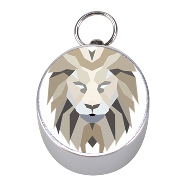 Polygonal Low Poly Lion Feline Mini Silver Compasses