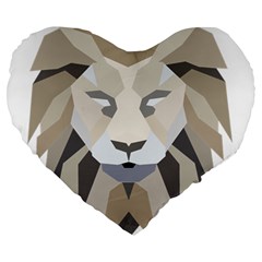 Polygonal Low Poly Lion Feline Large 19  Premium Flano Heart Shape Cushions by Pakrebo