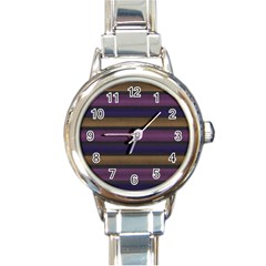 Stripes Pink Yellow Purple Grey Round Italian Charm Watch by BrightVibesDesign