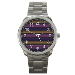 Stripes Pink Yellow Purple Grey Sport Metal Watch by BrightVibesDesign