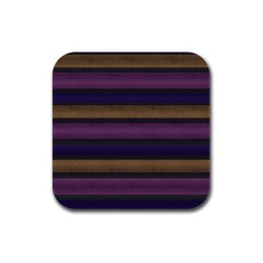 Stripes Pink Yellow Purple Grey Rubber Square Coaster (4 Pack)  by BrightVibesDesign