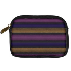 Stripes Pink Yellow Purple Grey Digital Camera Leather Case by BrightVibesDesign