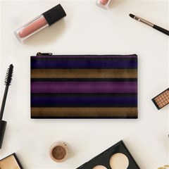 Stripes Pink Yellow Purple Grey Cosmetic Bag (small) by BrightVibesDesign