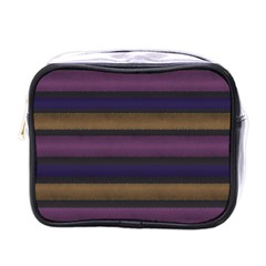 Stripes Pink Yellow Purple Grey Mini Toiletries Bag (one Side) by BrightVibesDesign