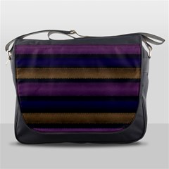 Stripes Pink Yellow Purple Grey Messenger Bag by BrightVibesDesign