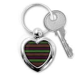 Stripes Green Brown Pink Grey Key Chains (heart)  by BrightVibesDesign