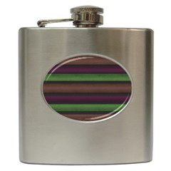 Stripes Green Brown Pink Grey Hip Flask (6 Oz) by BrightVibesDesign