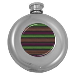 Stripes Green Brown Pink Grey Round Hip Flask (5 Oz) by BrightVibesDesign